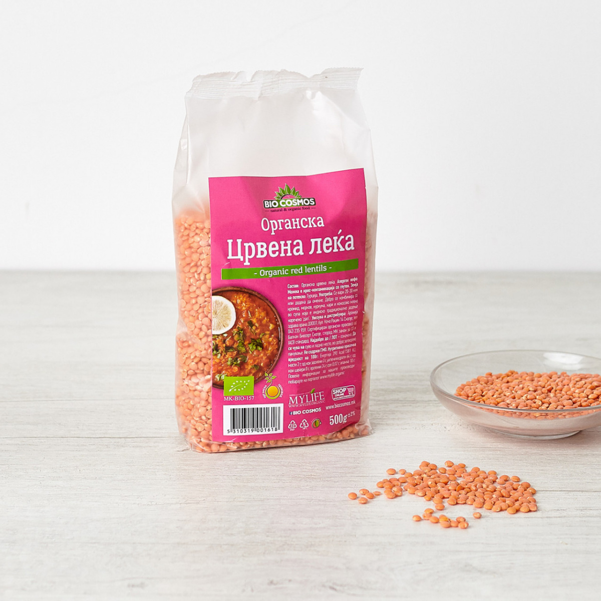 Organic red lentils 500g.